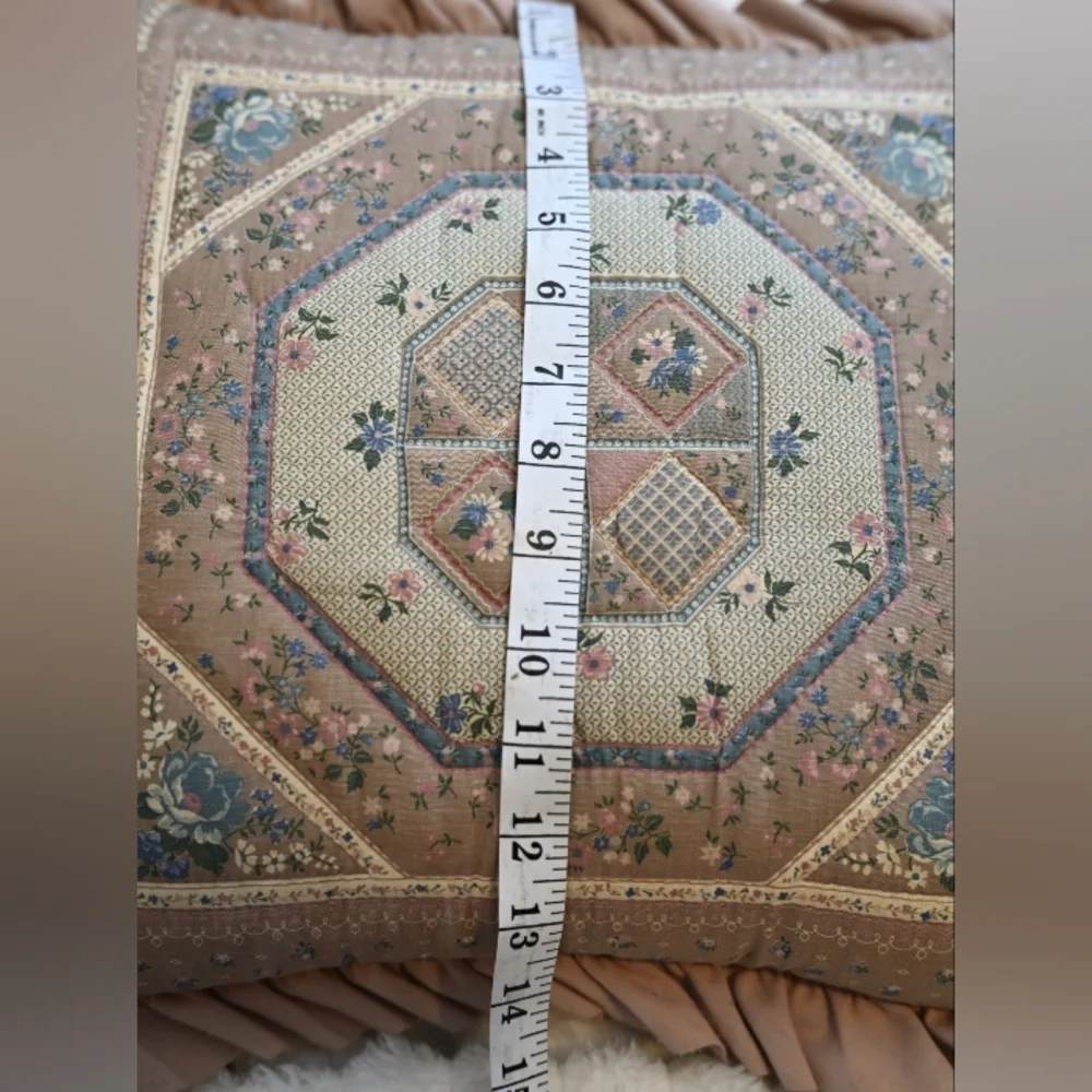Floral Patchwork Quilted Accent Pillow 14X14 Old Rose Cottagecore Removable Case
